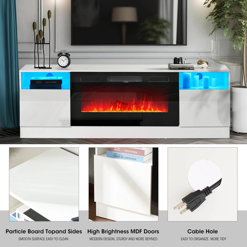 Black TV Stand with 36 Electric Fireplace D258