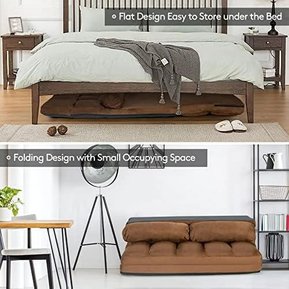Gray 6-Position Fabric Folding Sofa Bed with 2 Pillows H816