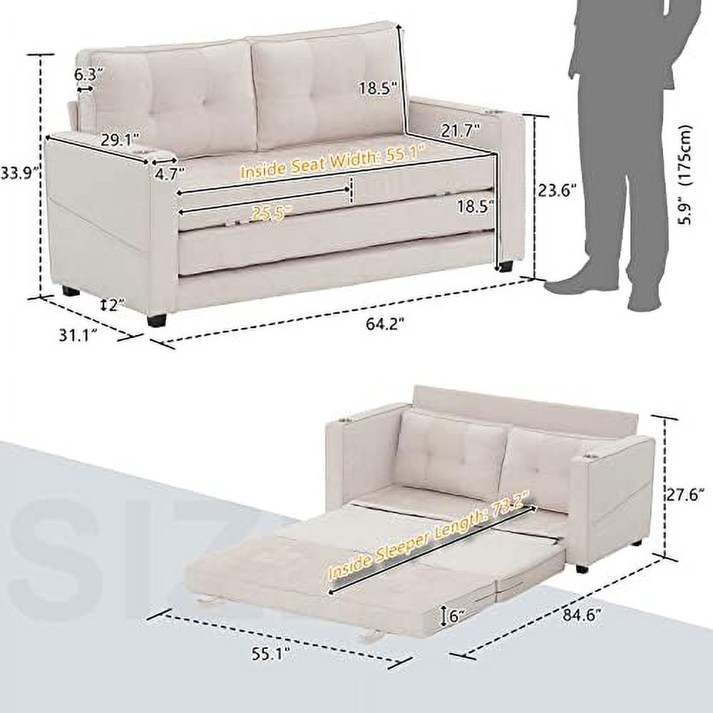 Full Size Futon Sofa Bed Chenille Loveseat Sofa Sleeper Pull Out Couch D7554
