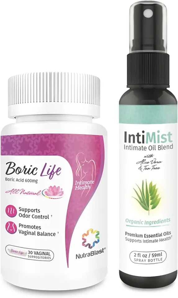 Boric Acid Vaginal Suppositories 600mg 30 Count with Essential Oils Blend Spray 2 fl oz Q46161