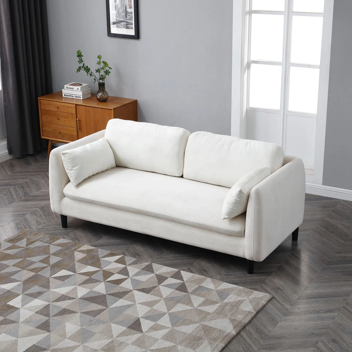 Beige 2-Seat Upholstered Loveseat Sofa U4896