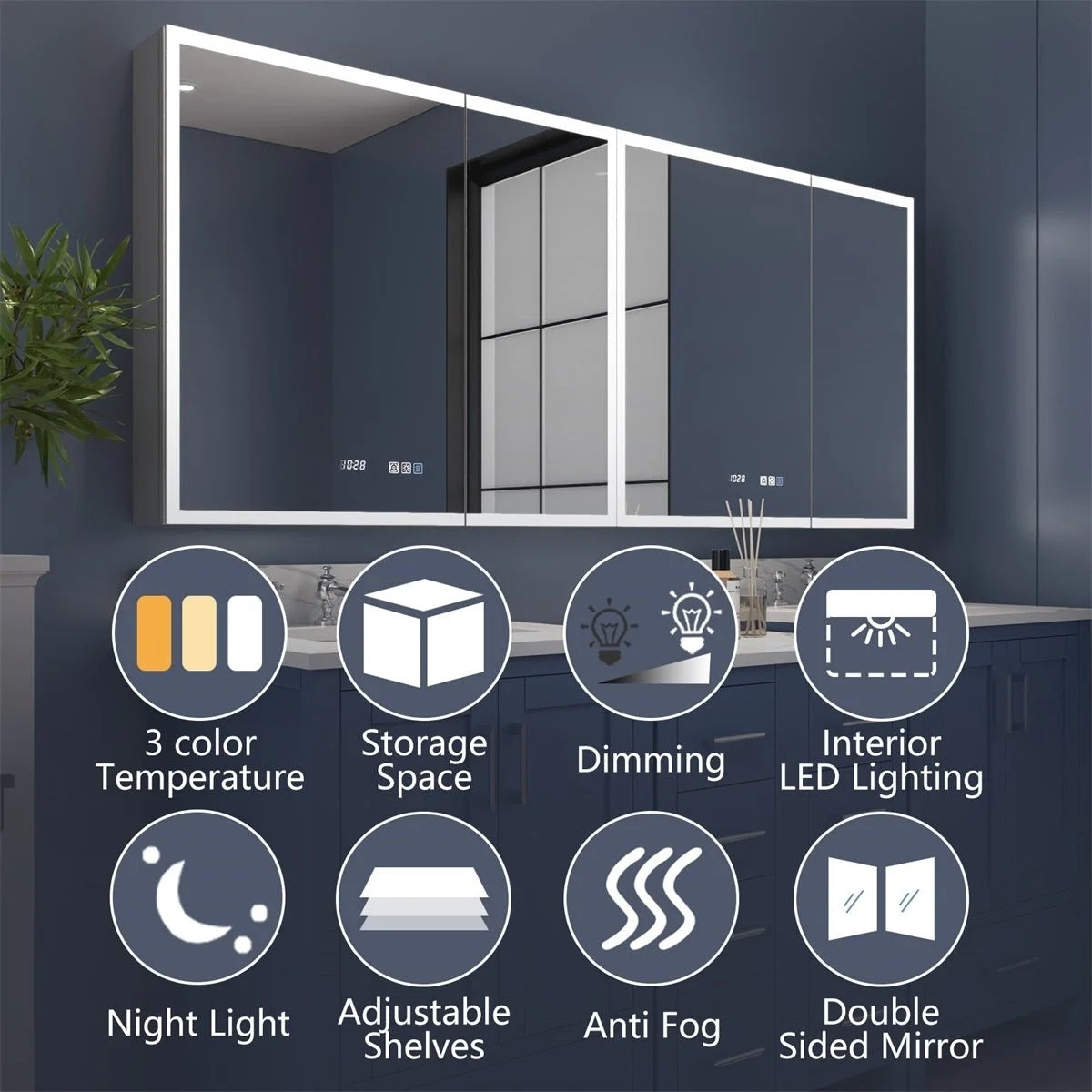 72" W x 32" H Lighted Medicine Cabinet with Outlets and USBs X51058
