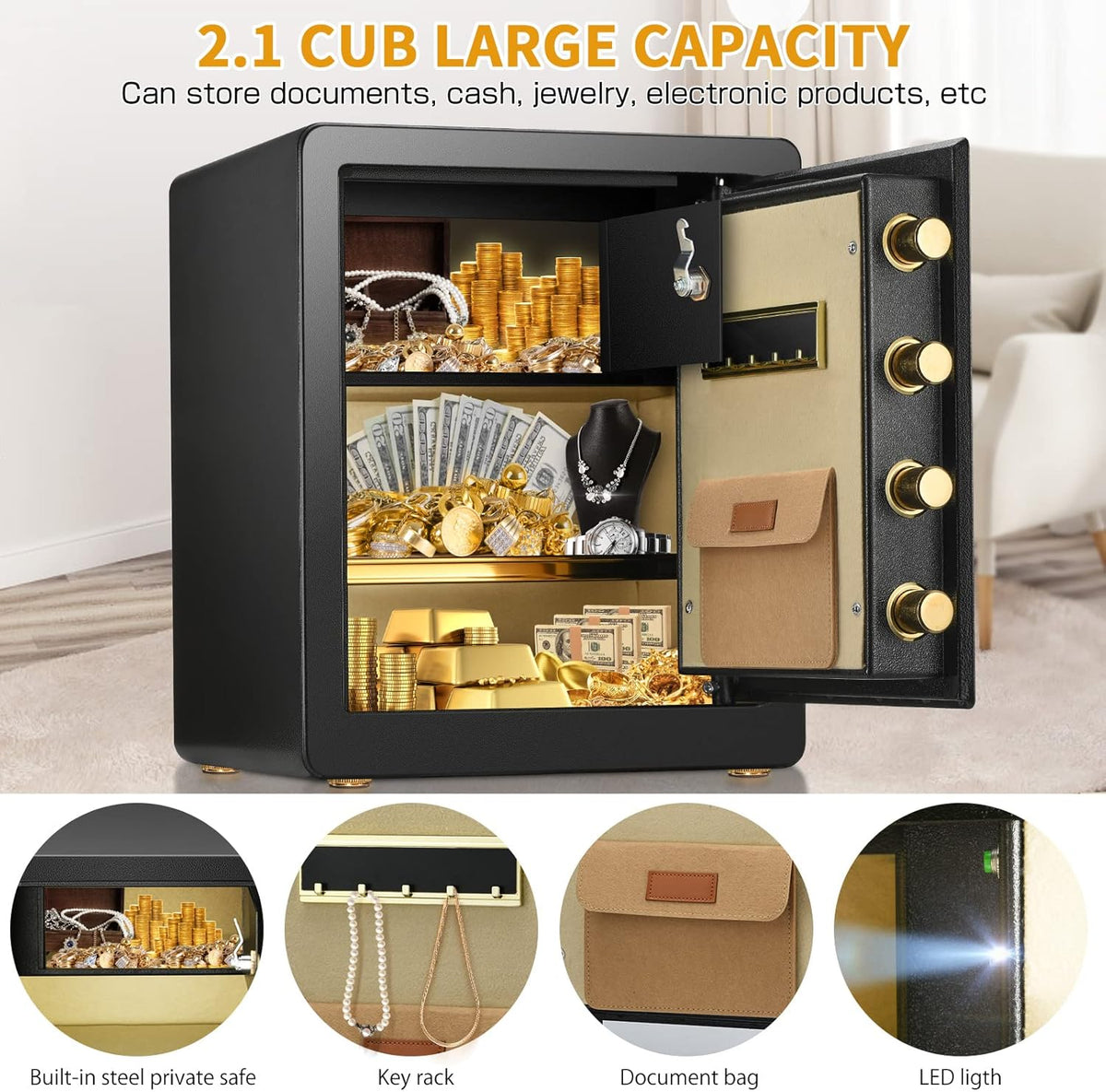 Fireproof Waterproof Digital Keypad Safe Box with Document Bag F448