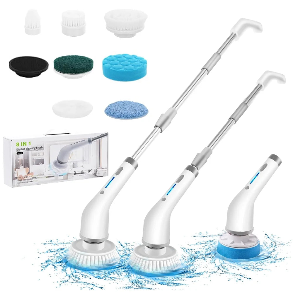 Cordless Electric Spin Scrubber with Long Handle 8 Replaceable Heads U434567