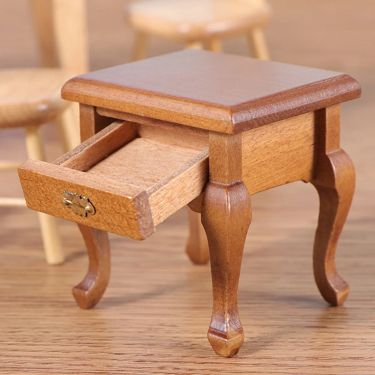 1:12 Walnut Color Wooden Bedside Table Miniature Furniture G2217