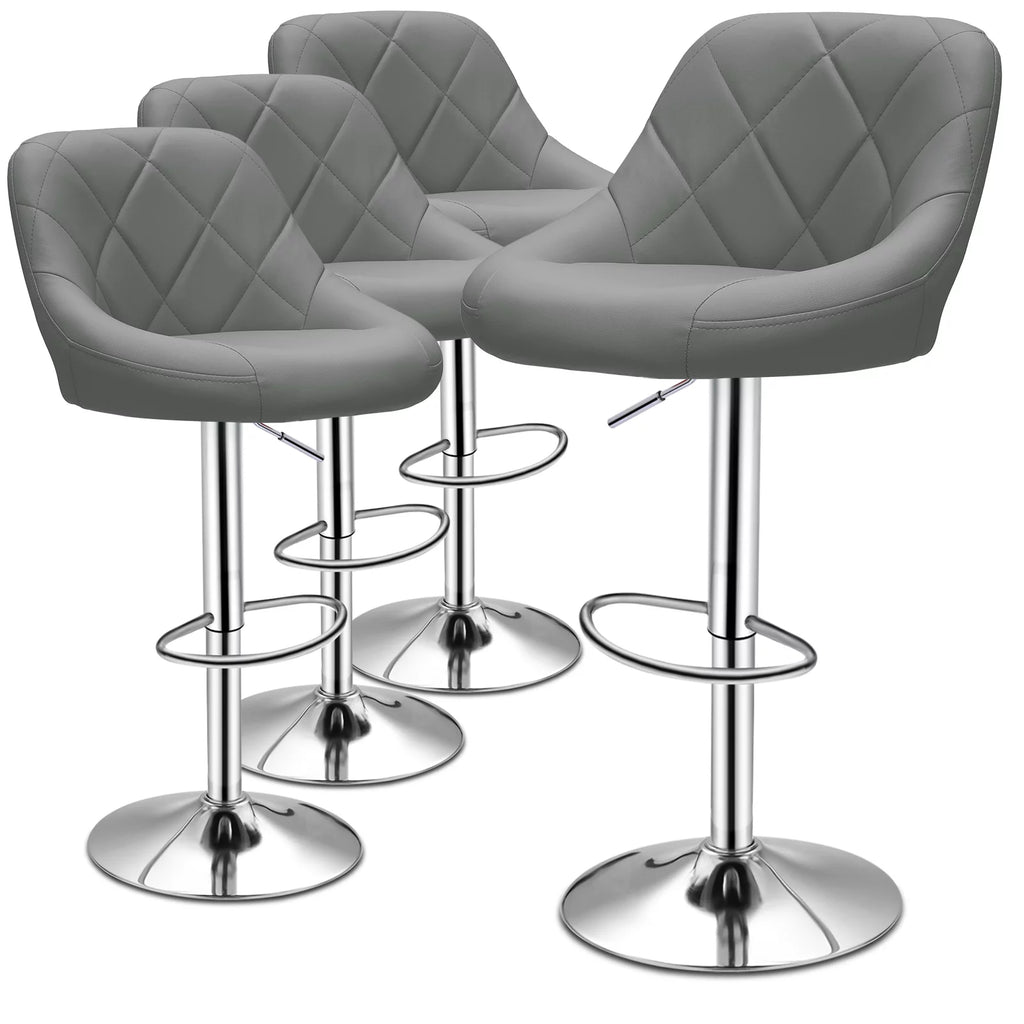 Set of 4 Grey Faux Leather Swivel Bar Stools E507249
