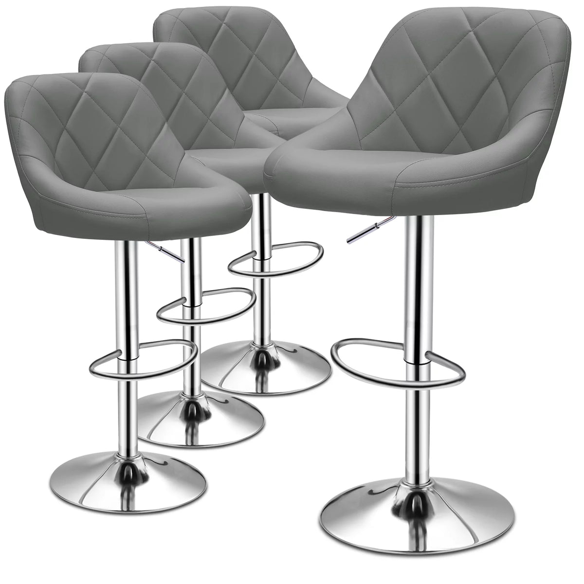 Set of 4 Grey Faux Leather Swivel Bar Stools E507249