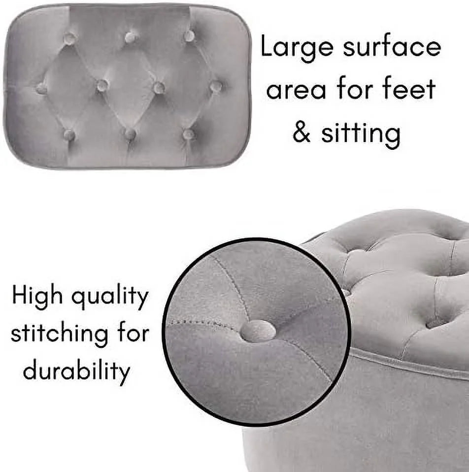 Tufted Curve Tan Velvet Ottoman Foot Stool with Steel Legs V7158