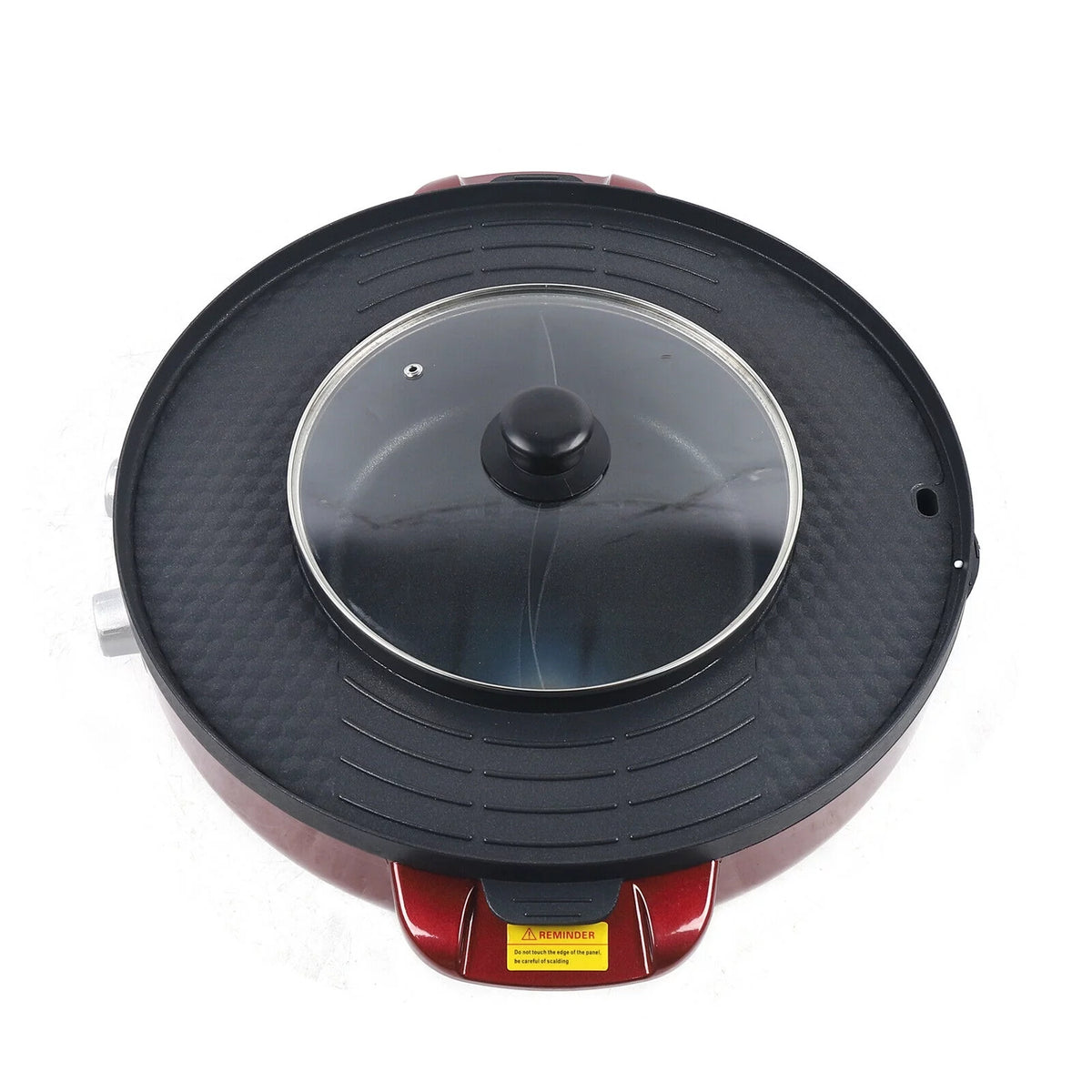 2 in 1 Electric Soup Shabu Pot Smokeless Grill Hot Pot 2200W Red L944