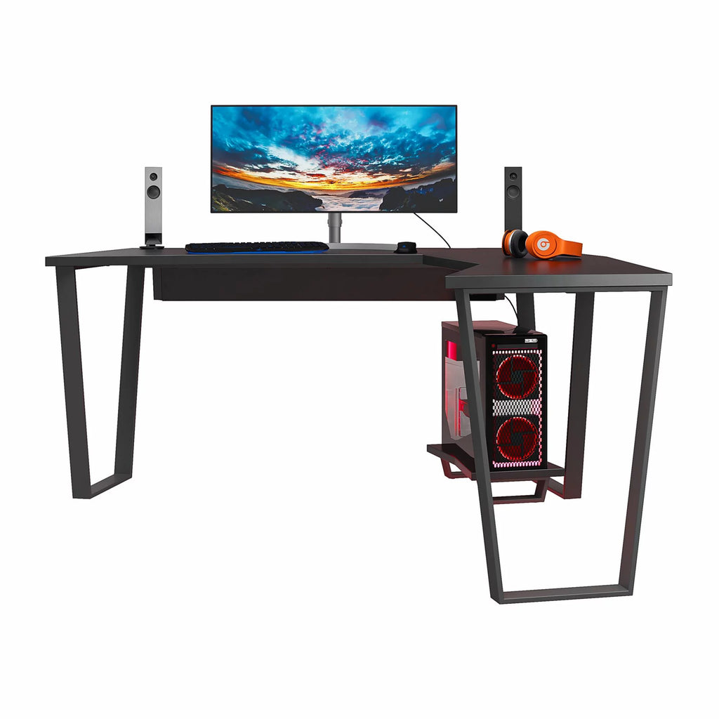 Black Gaming L Desk with CPU Stand Q1654
