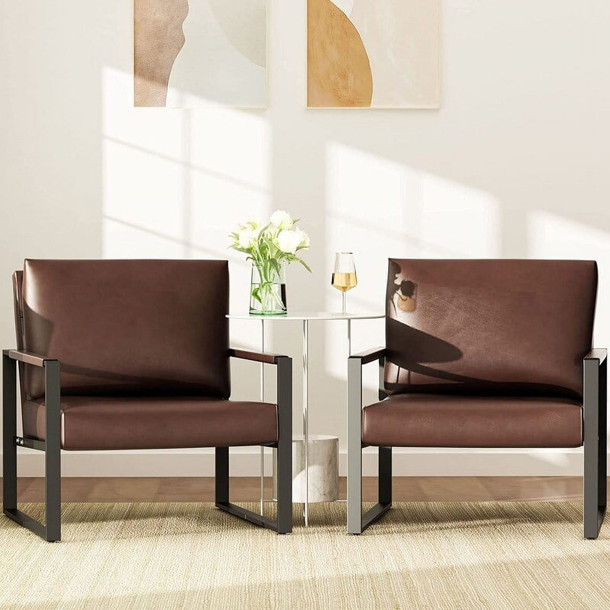 Set of 2 Orange PU Leather Armchairs with Steel Frame X21094