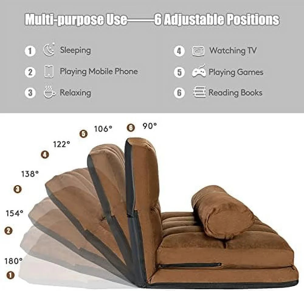 Gray 6-Position Fabric Folding Sofa Bed with 2 Pillows H816
