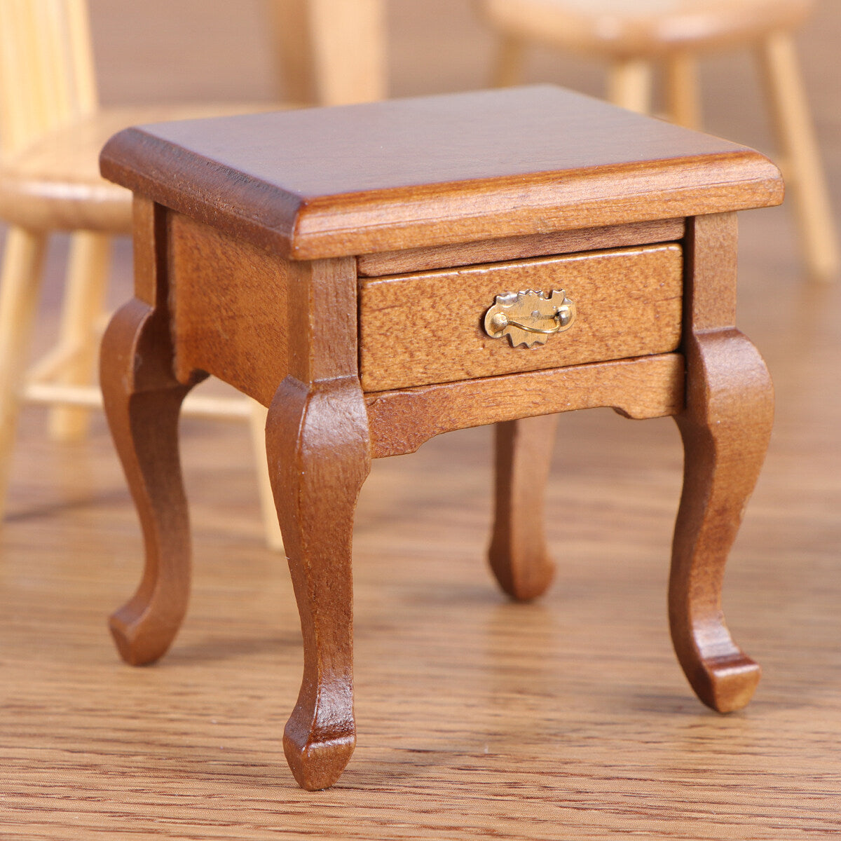 1:12 Walnut Color Wooden Bedside Table Miniature Furniture G2217