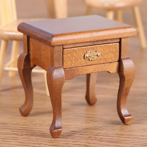 1:12 Walnut Color Wooden Bedside Table Miniature Furniture G2217