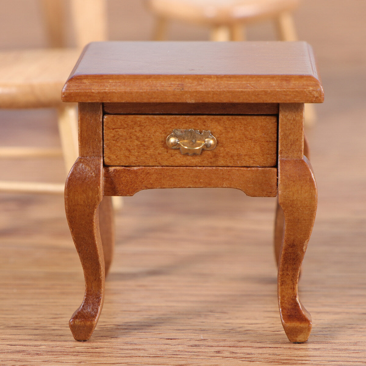 1:12 Walnut Color Wooden Bedside Table Miniature Furniture G2217