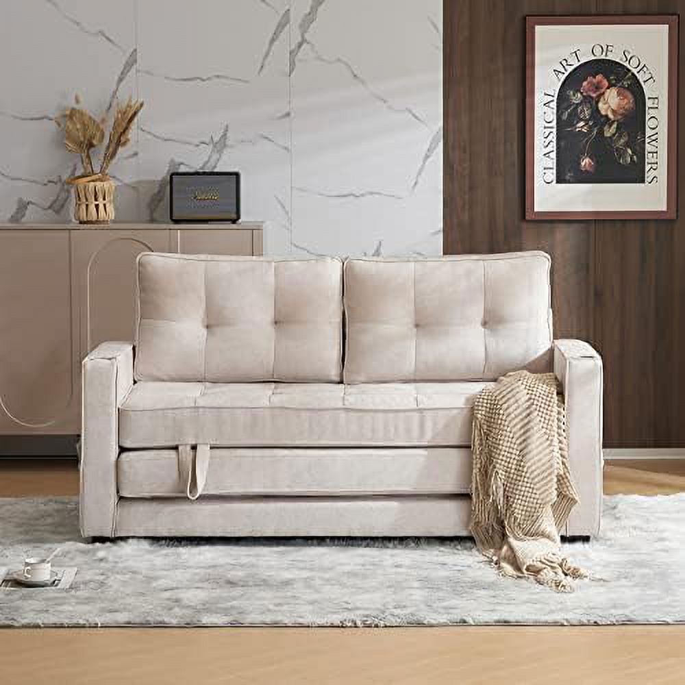 Full Size Futon Sofa Bed Chenille Loveseat Sofa Sleeper Pull Out Couch D7554