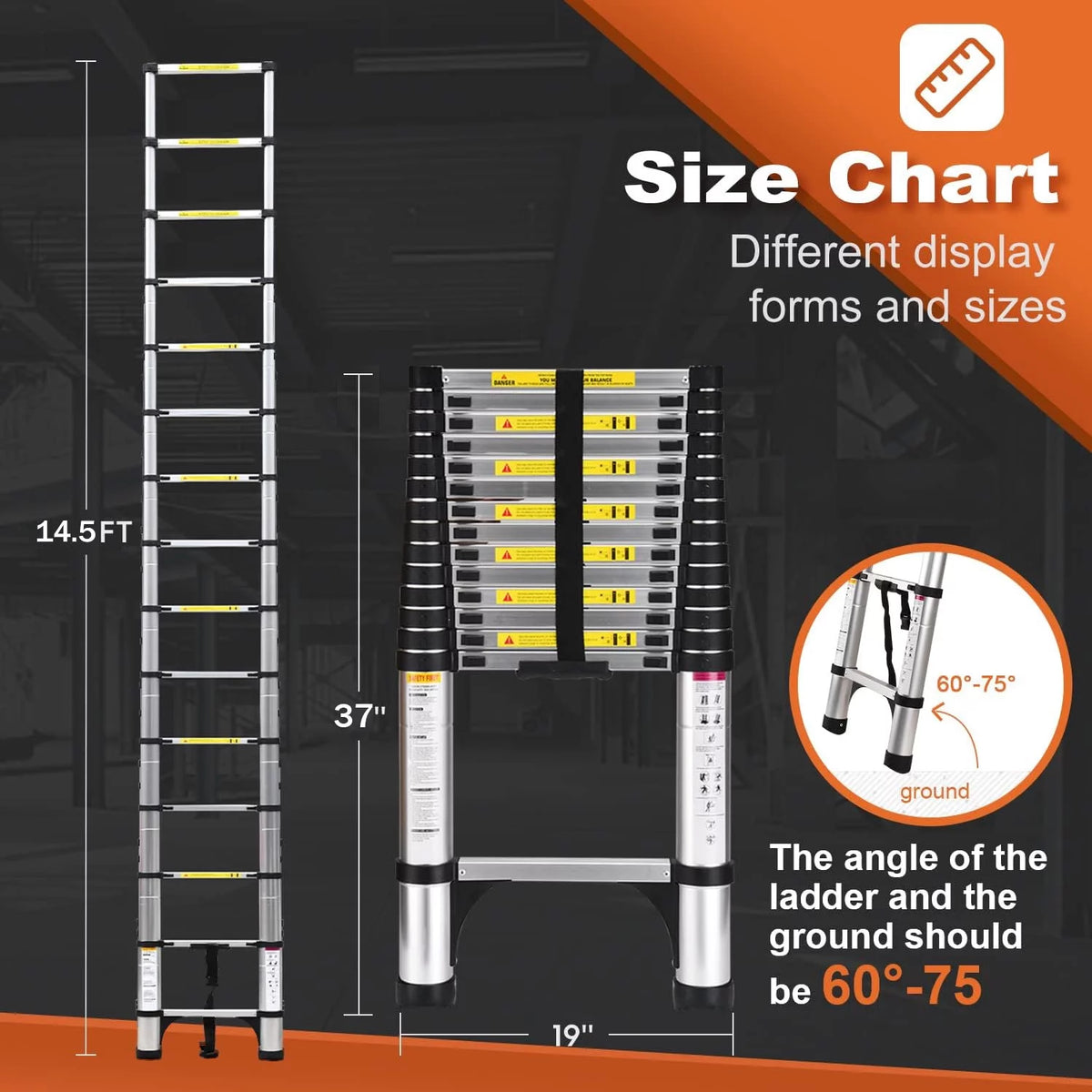 14.5 FT Aluminum Telescoping Extension Ladder 330lbs E771322