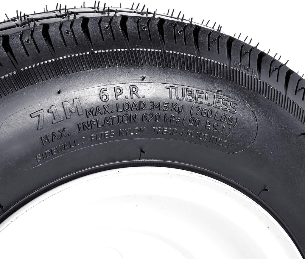 2PCS Trailer Tires & Rims 4.80-8 6PR 4 Lug on 4" Wheel White Spoke A820