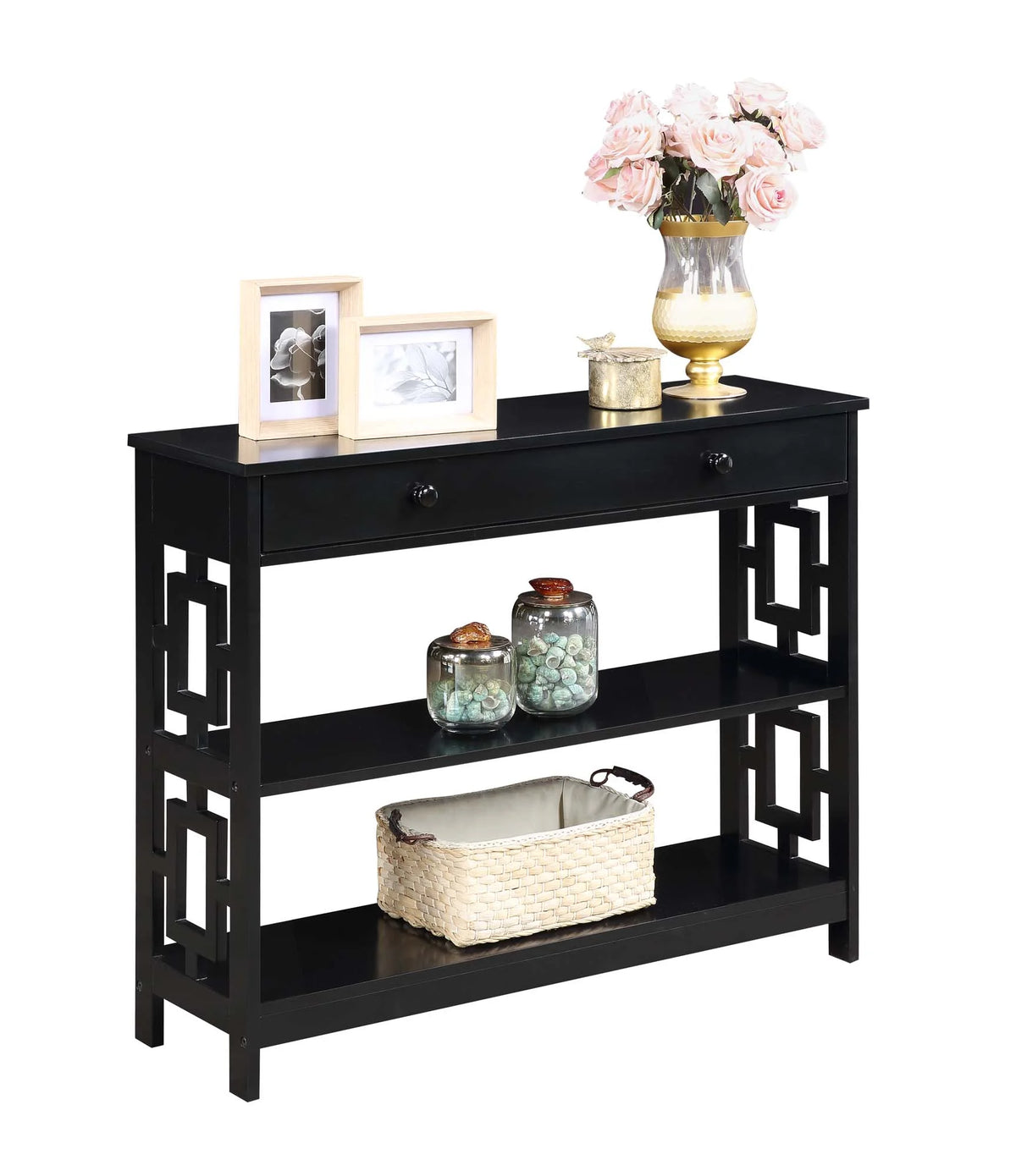 One-Drawer Console Table in Black Wood Finish X6635