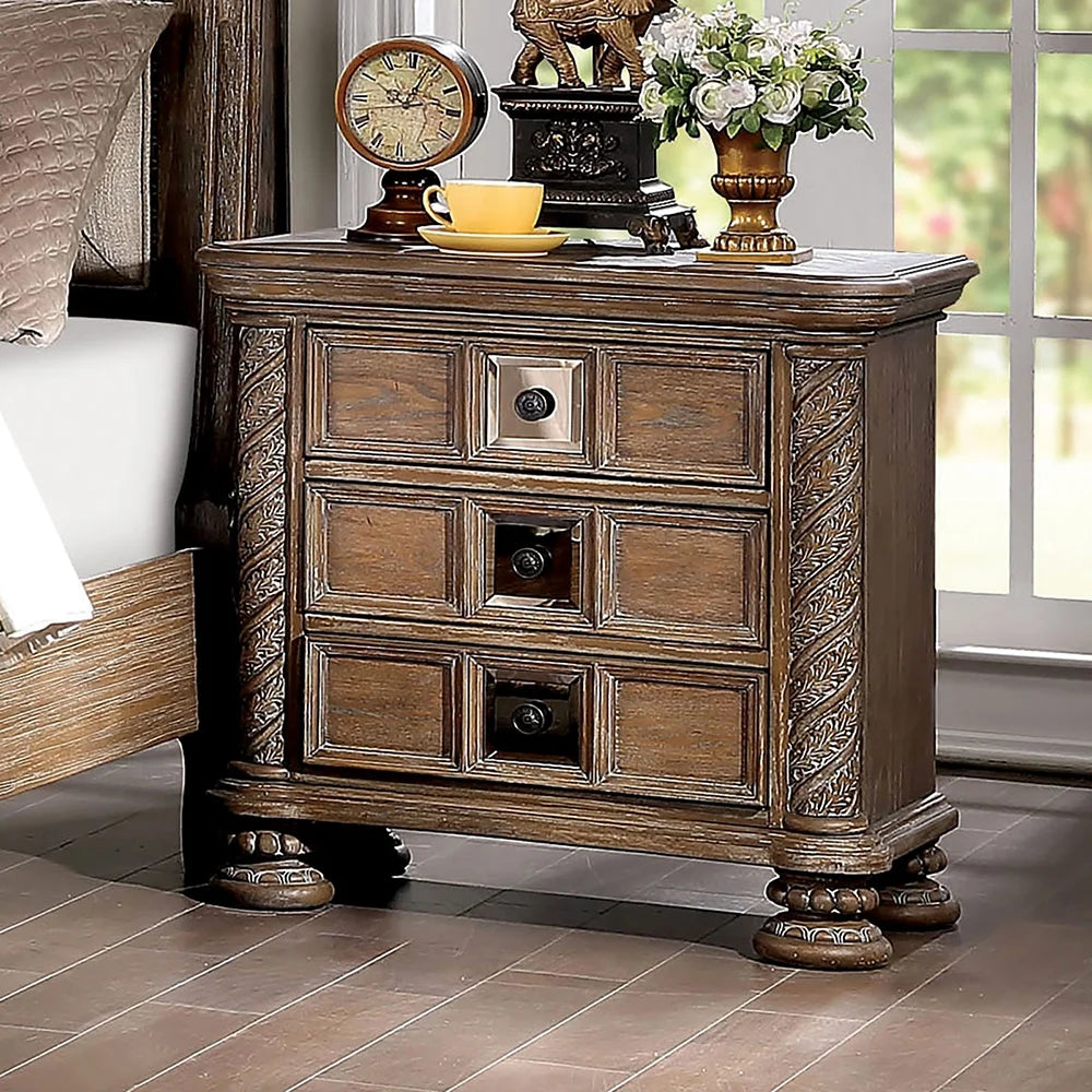 Rustic 3 Drawer Solid Wood Nightstand E398